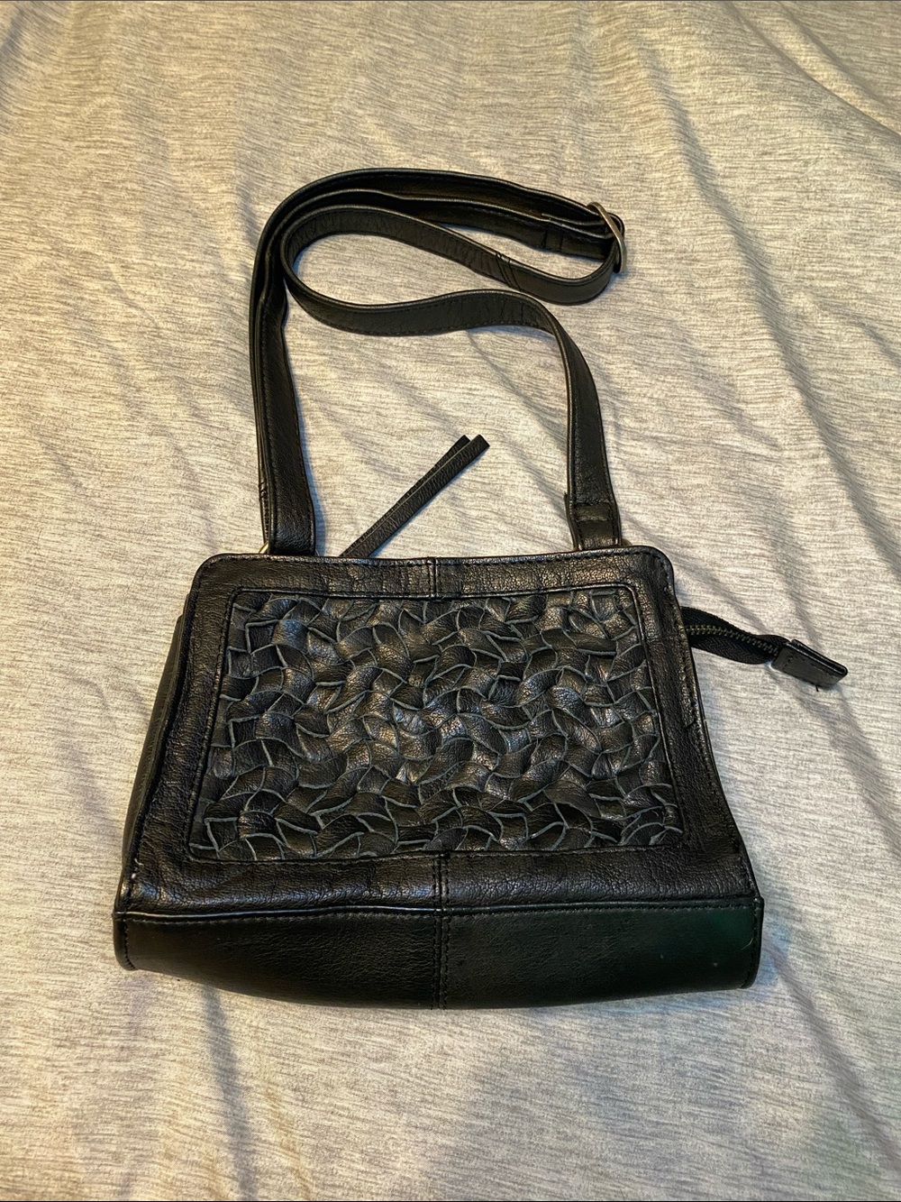 Day & Mood Bailee Black Leather Woven Crossbody Purse Handbag